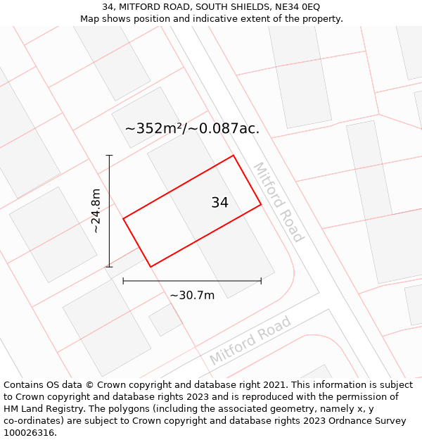 34, MITFORD ROAD, SOUTH SHIELDS, NE34 0EQ: Plot and title map