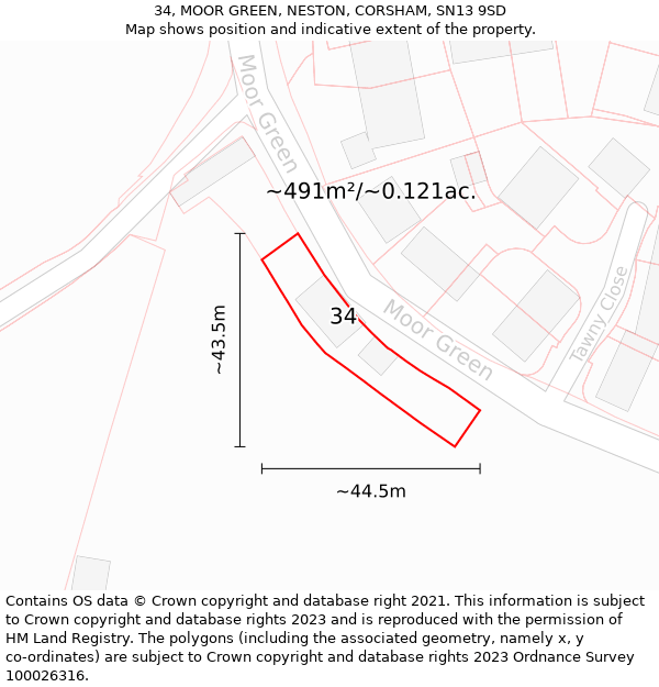 34, MOOR GREEN, NESTON, CORSHAM, SN13 9SD: Plot and title map