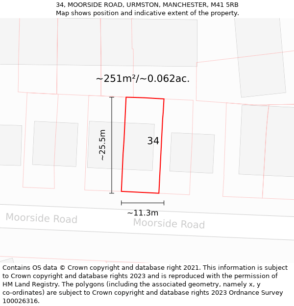 34, MOORSIDE ROAD, URMSTON, MANCHESTER, M41 5RB: Plot and title map