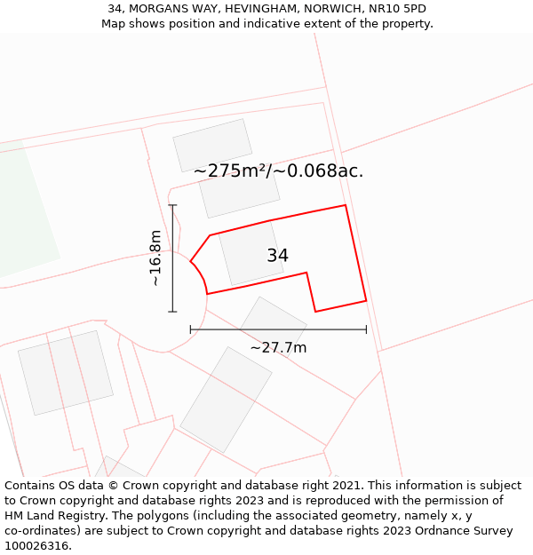 34, MORGANS WAY, HEVINGHAM, NORWICH, NR10 5PD: Plot and title map