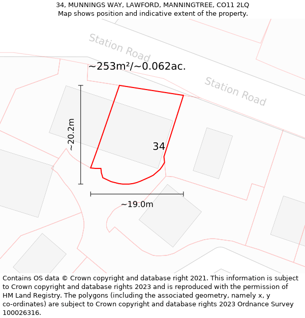 34, MUNNINGS WAY, LAWFORD, MANNINGTREE, CO11 2LQ: Plot and title map