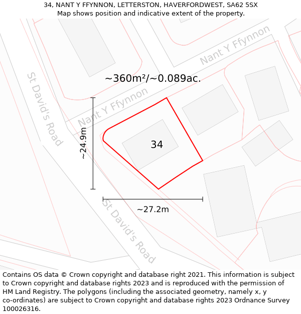 34, NANT Y FFYNNON, LETTERSTON, HAVERFORDWEST, SA62 5SX: Plot and title map