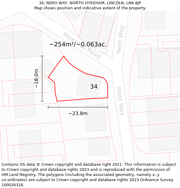 34, NERO WAY, NORTH HYKEHAM, LINCOLN, LN6 8JP: Plot and title map