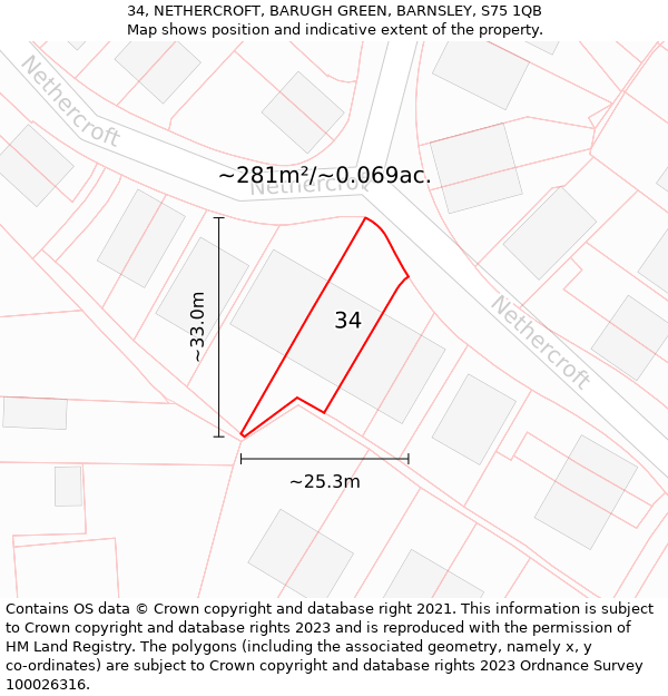 34, NETHERCROFT, BARUGH GREEN, BARNSLEY, S75 1QB: Plot and title map