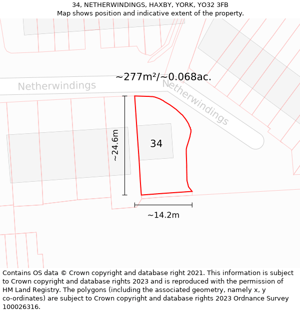 34, NETHERWINDINGS, HAXBY, YORK, YO32 3FB: Plot and title map