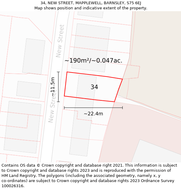 34, NEW STREET, MAPPLEWELL, BARNSLEY, S75 6EJ: Plot and title map