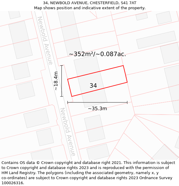 34, NEWBOLD AVENUE, CHESTERFIELD, S41 7AT: Plot and title map