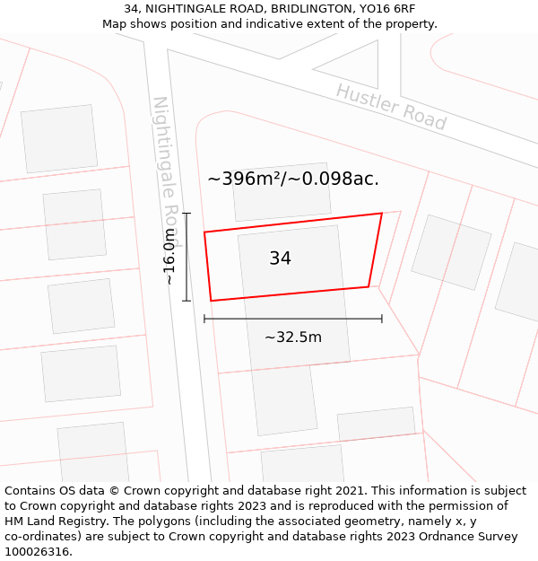 34, NIGHTINGALE ROAD, BRIDLINGTON, YO16 6RF: Plot and title map