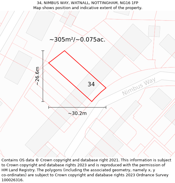 34, NIMBUS WAY, WATNALL, NOTTINGHAM, NG16 1FP: Plot and title map