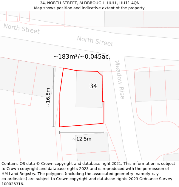 34, NORTH STREET, ALDBROUGH, HULL, HU11 4QN: Plot and title map