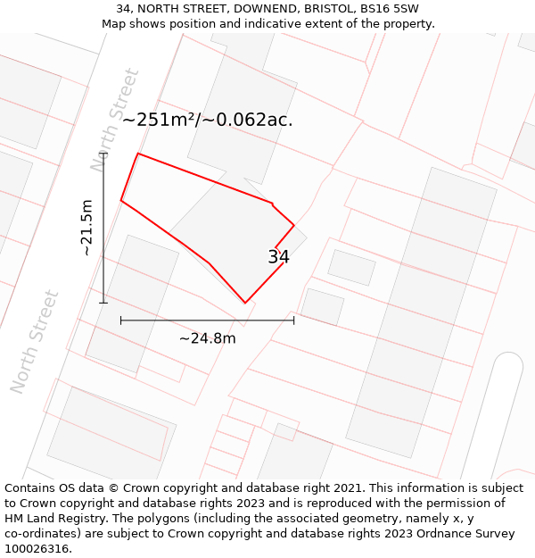 34, NORTH STREET, DOWNEND, BRISTOL, BS16 5SW: Plot and title map