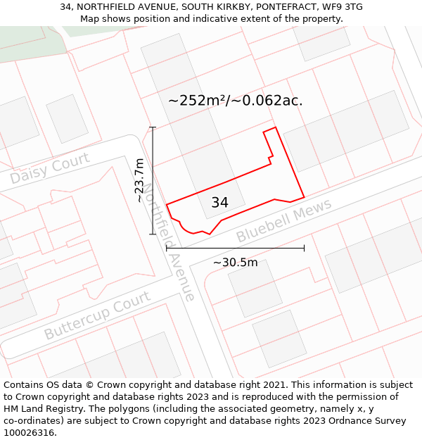 34, NORTHFIELD AVENUE, SOUTH KIRKBY, PONTEFRACT, WF9 3TG: Plot and title map