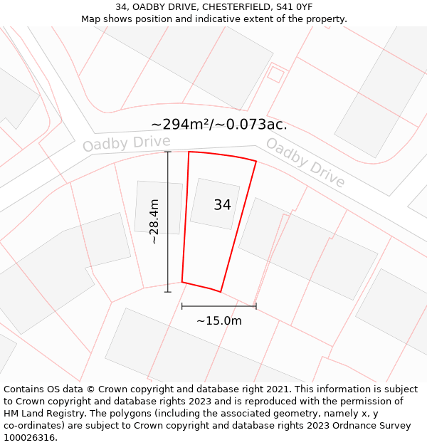 34, OADBY DRIVE, CHESTERFIELD, S41 0YF: Plot and title map