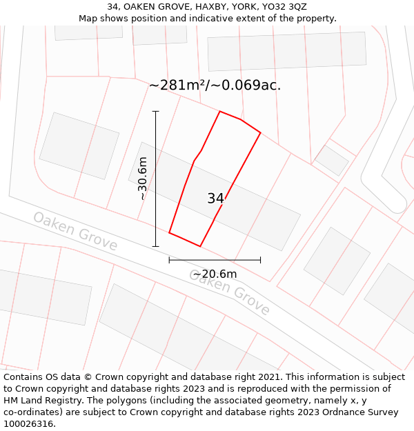 34, OAKEN GROVE, HAXBY, YORK, YO32 3QZ: Plot and title map