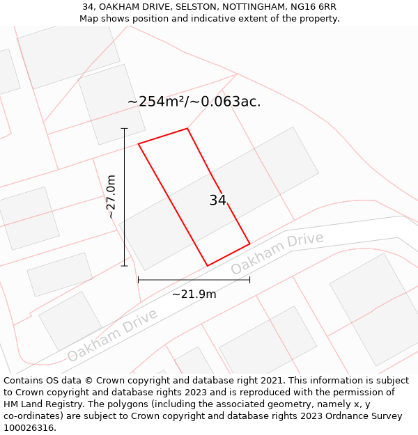 34, OAKHAM DRIVE, SELSTON, NOTTINGHAM, NG16 6RR: Plot and title map