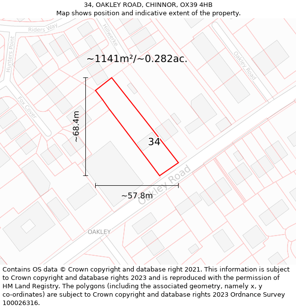 34, OAKLEY ROAD, CHINNOR, OX39 4HB: Plot and title map