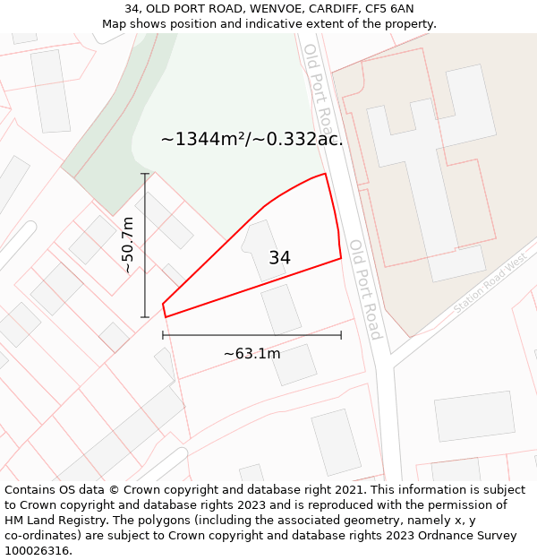 34, OLD PORT ROAD, WENVOE, CARDIFF, CF5 6AN: Plot and title map