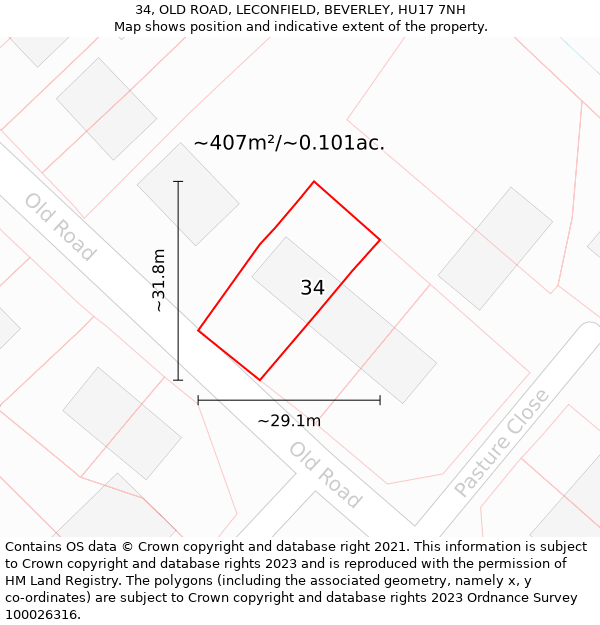 34, OLD ROAD, LECONFIELD, BEVERLEY, HU17 7NH: Plot and title map