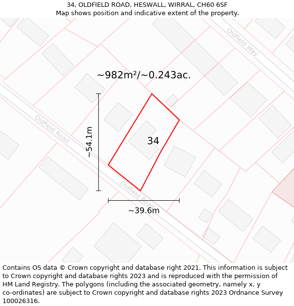 34, OLDFIELD ROAD, HESWALL, WIRRAL, CH60 6SF: Plot and title map