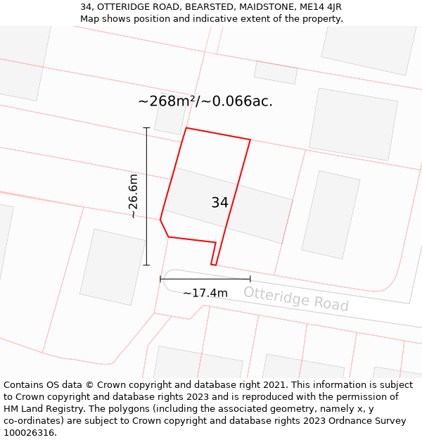 34, OTTERIDGE ROAD, BEARSTED, MAIDSTONE, ME14 4JR: Plot and title map