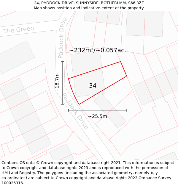 34, PADDOCK DRIVE, SUNNYSIDE, ROTHERHAM, S66 3ZE: Plot and title map