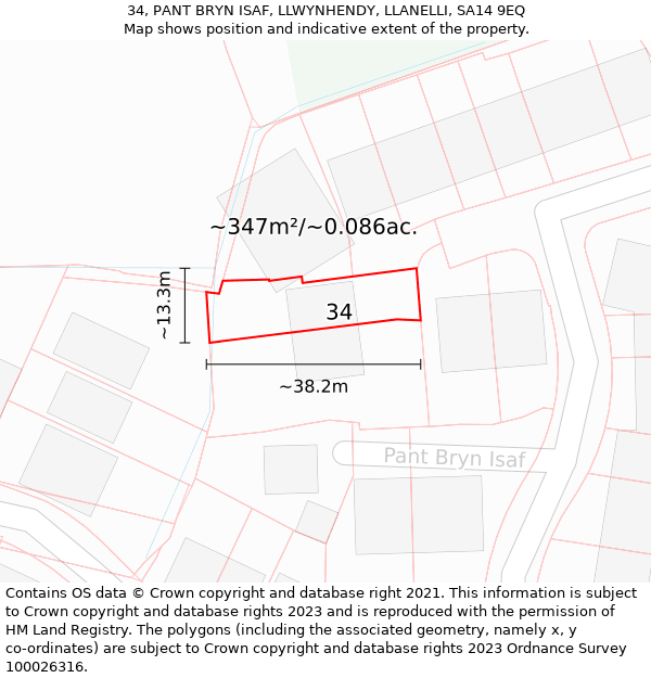 34, PANT BRYN ISAF, LLWYNHENDY, LLANELLI, SA14 9EQ: Plot and title map