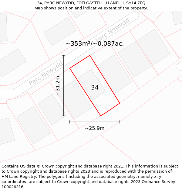 34, PARC NEWYDD, FOELGASTELL, LLANELLI, SA14 7EQ: Plot and title map