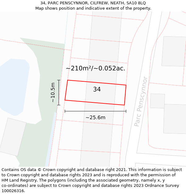 34, PARC PENSCYNNOR, CILFREW, NEATH, SA10 8LQ: Plot and title map