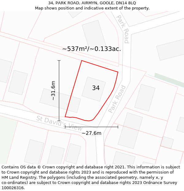 34, PARK ROAD, AIRMYN, GOOLE, DN14 8LQ: Plot and title map