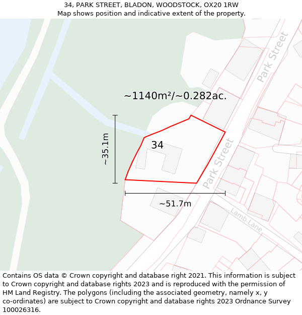 34, PARK STREET, BLADON, WOODSTOCK, OX20 1RW: Plot and title map