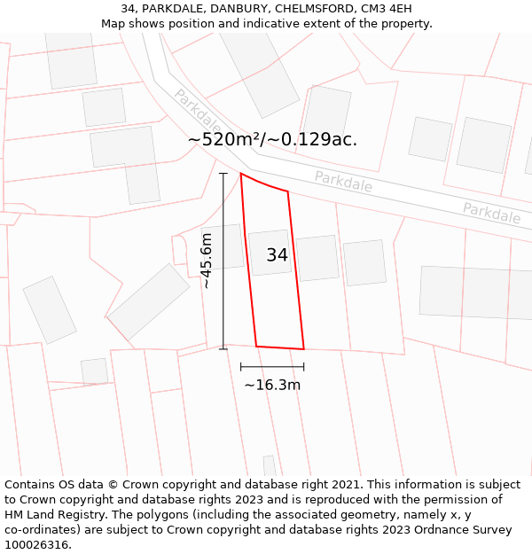 34, PARKDALE, DANBURY, CHELMSFORD, CM3 4EH: Plot and title map