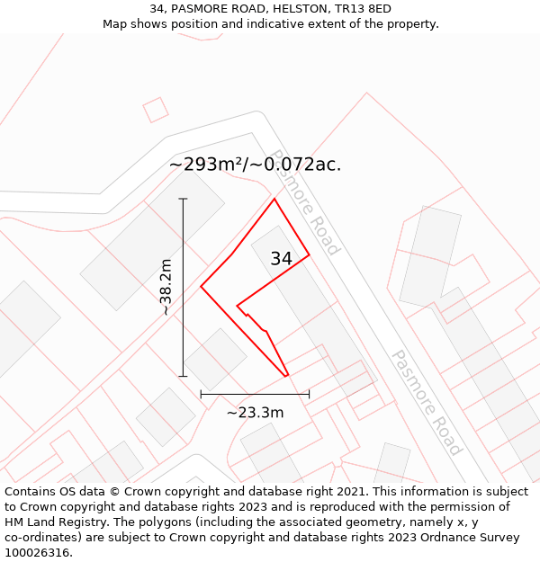 34, PASMORE ROAD, HELSTON, TR13 8ED: Plot and title map