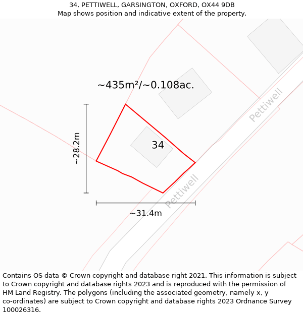 34, PETTIWELL, GARSINGTON, OXFORD, OX44 9DB: Plot and title map