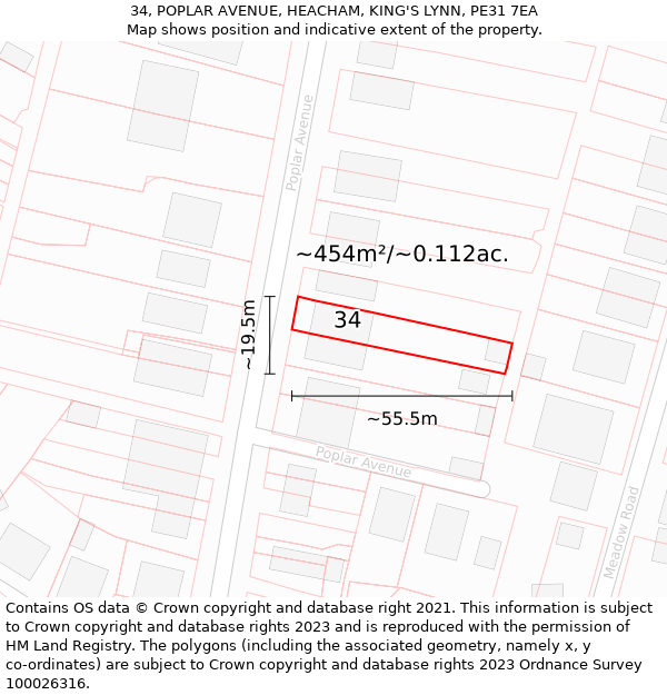 34, POPLAR AVENUE, HEACHAM, KING'S LYNN, PE31 7EA: Plot and title map