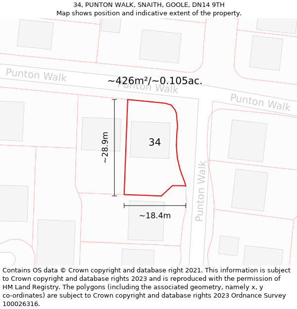 34, PUNTON WALK, SNAITH, GOOLE, DN14 9TH: Plot and title map