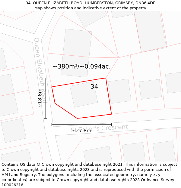 34, QUEEN ELIZABETH ROAD, HUMBERSTON, GRIMSBY, DN36 4DE: Plot and title map