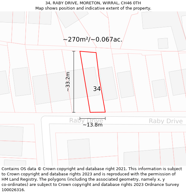 34, RABY DRIVE, MORETON, WIRRAL, CH46 0TH: Plot and title map