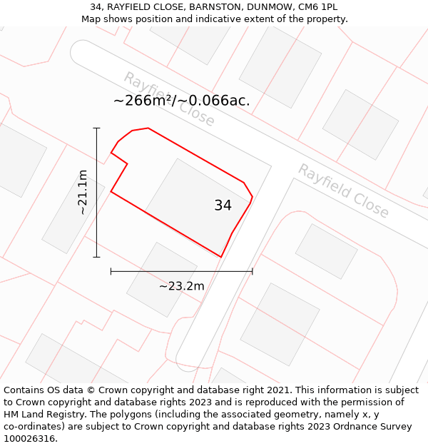 34, RAYFIELD CLOSE, BARNSTON, DUNMOW, CM6 1PL: Plot and title map