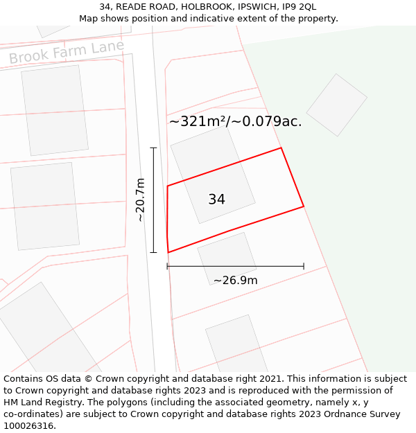 34, READE ROAD, HOLBROOK, IPSWICH, IP9 2QL: Plot and title map