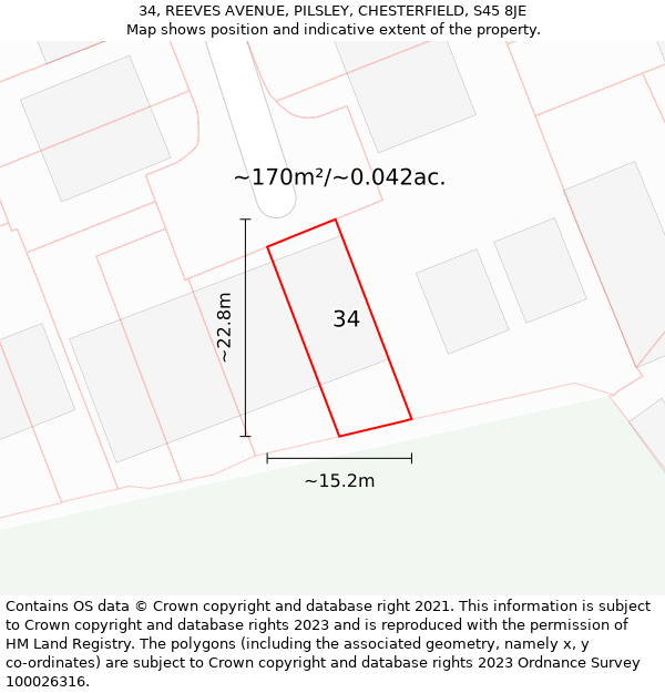 34, REEVES AVENUE, PILSLEY, CHESTERFIELD, S45 8JE: Plot and title map