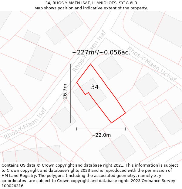 34, RHOS Y MAEN ISAF, LLANIDLOES, SY18 6LB: Plot and title map