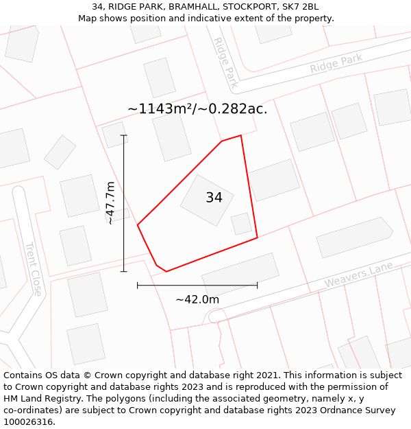 34, RIDGE PARK, BRAMHALL, STOCKPORT, SK7 2BL: Plot and title map