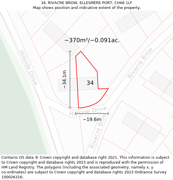 34, RIVACRE BROW, ELLESMERE PORT, CH66 1LF: Plot and title map