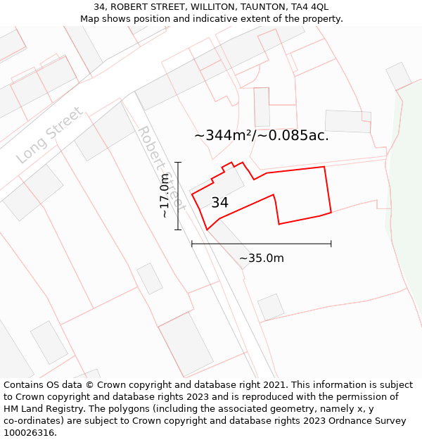 34, ROBERT STREET, WILLITON, TAUNTON, TA4 4QL: Plot and title map