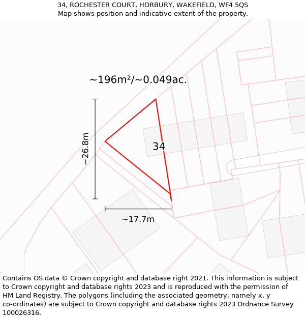 34, ROCHESTER COURT, HORBURY, WAKEFIELD, WF4 5QS: Plot and title map