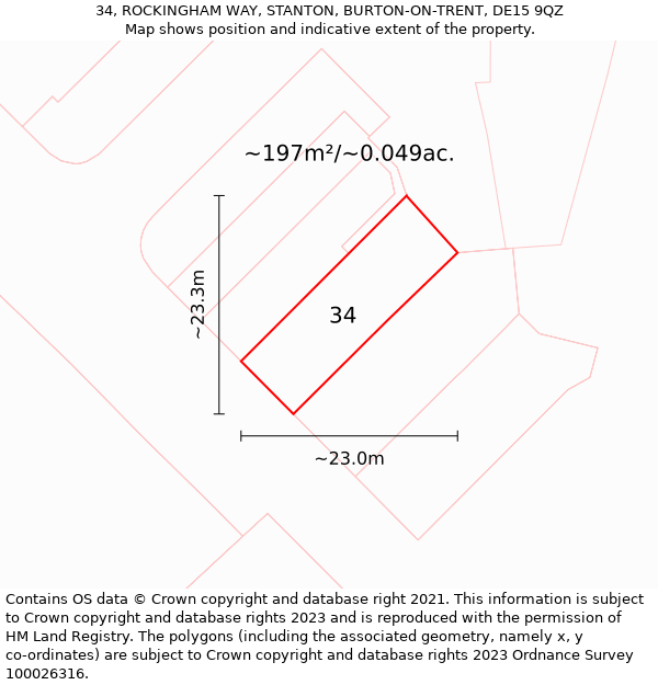 34, ROCKINGHAM WAY, STANTON, BURTON-ON-TRENT, DE15 9QZ: Plot and title map