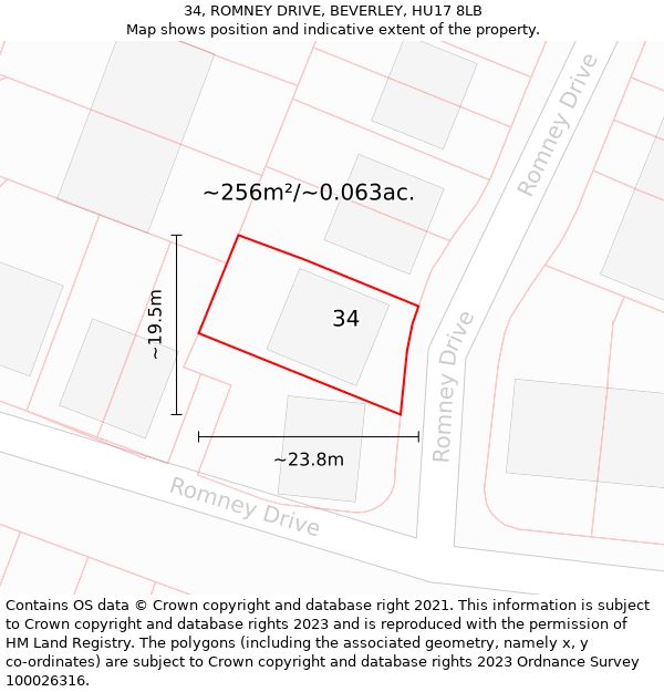 34, ROMNEY DRIVE, BEVERLEY, HU17 8LB: Plot and title map