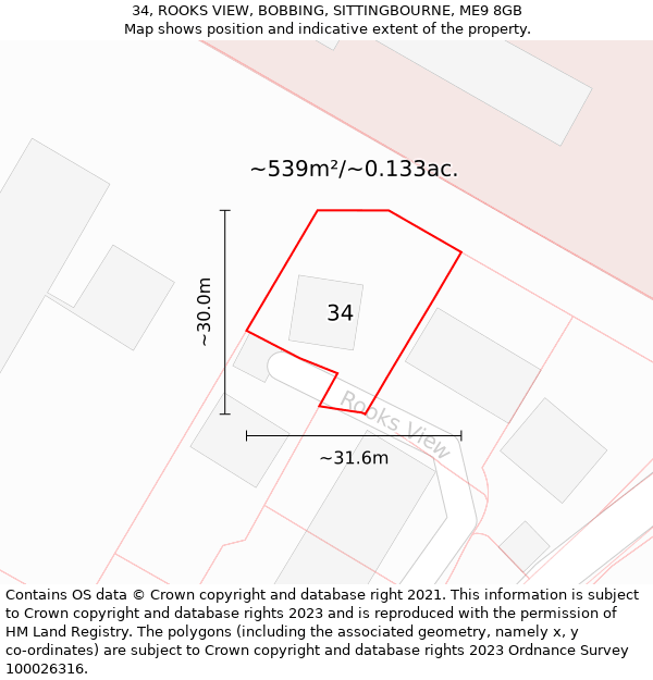 34, ROOKS VIEW, BOBBING, SITTINGBOURNE, ME9 8GB: Plot and title map