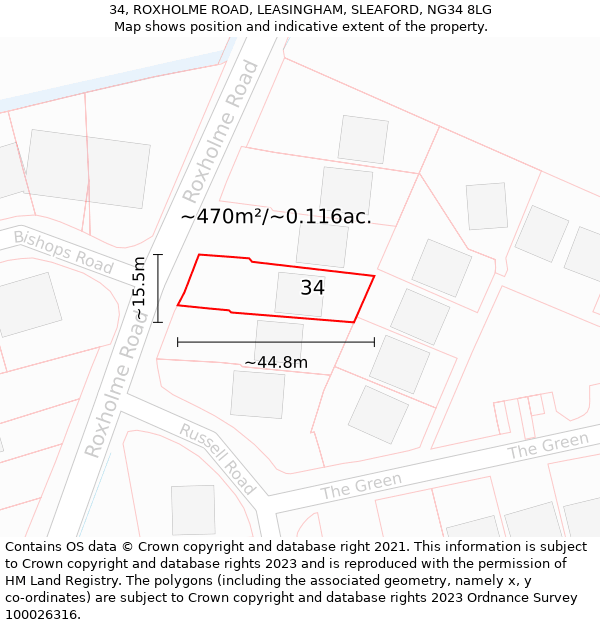 34, ROXHOLME ROAD, LEASINGHAM, SLEAFORD, NG34 8LG: Plot and title map