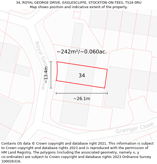 34, ROYAL GEORGE DRIVE, EAGLESCLIFFE, STOCKTON-ON-TEES, TS16 0RU: Plot and title map